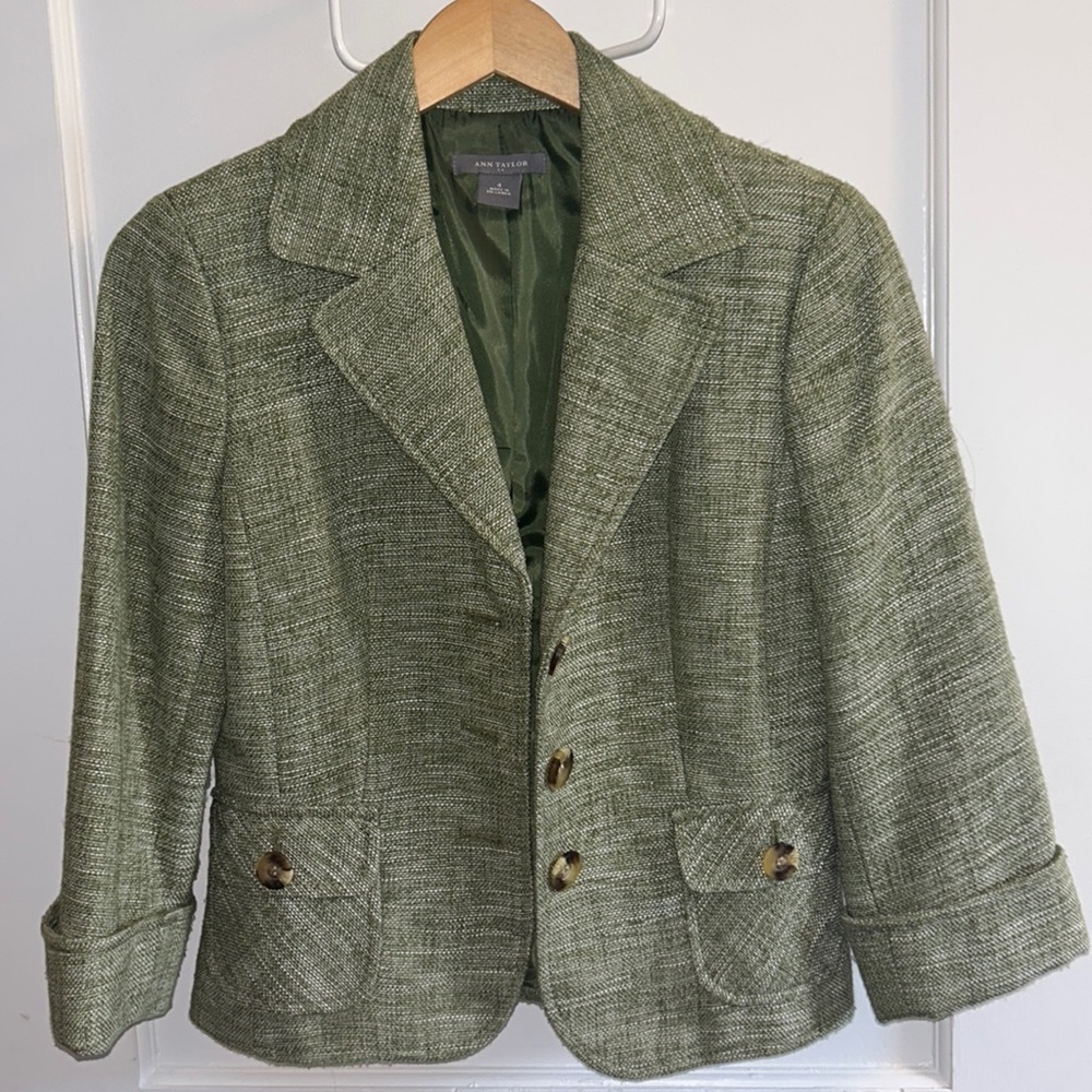 *2 FOR 30* Ann Taylor Tweed Green Blazer Size 4